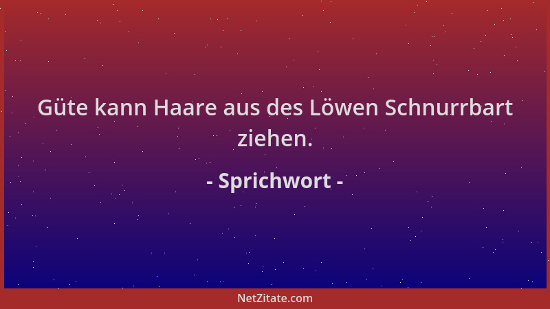 Sprichwort - Güte kann Haare aus des Löwen Schnurrbart ziehen....