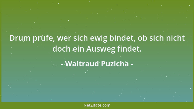 Waltraud Puzicha - Drum prüfe, wer sich ewig bindet, ob sich nicht doch ein Ausweg findet....