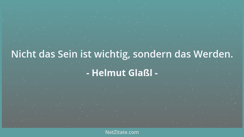 Helmut Glaßl - Nicht das Sein ist wichtig, sondern das Werden....