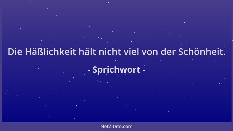 Sprichwort - Die Häßlichkeit hält nicht viel von der Schönheit....