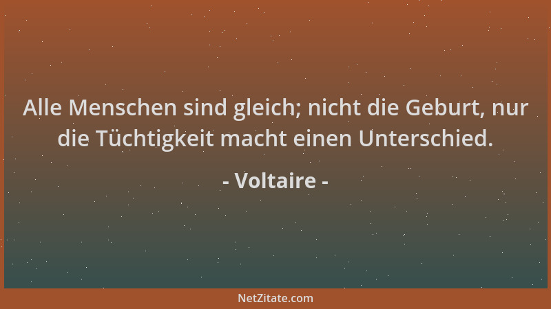 Voltaire - Alle Menschen sind gleich; nicht die Geburt, nur die Tüchtigkeit macht einen Unterschied....