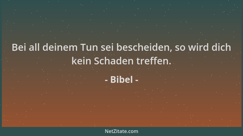 Bibel - Bei all deinem Tun sei bescheiden, so wird dich kein Schaden treffen....