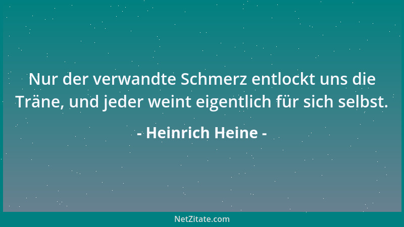 Heinrich Heine - Nur der verwandte Schmerz entlockt uns die Träne, und jeder weint eigentlich für sich selbst....