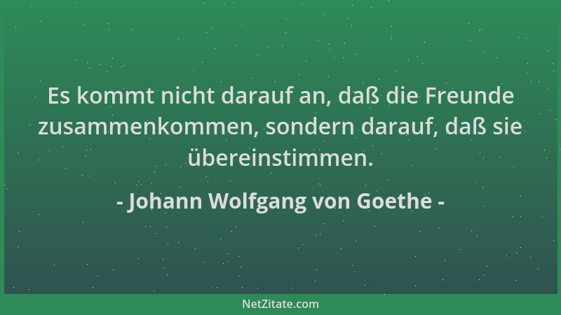 Johann Wolfgang von Goethe - Es kommt nicht darauf an, daß die Freunde zusammenkommen, sondern darauf, daß sie übereinstimm...