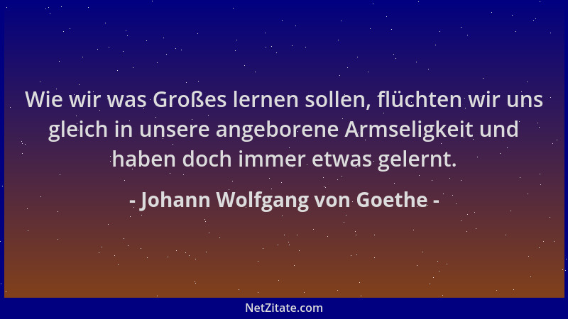 Johann Wolfgang von Goethe - Wie wir was Großes lernen sollen, flüchten wir uns gleich in unsere angeborene Armseligkeit un...