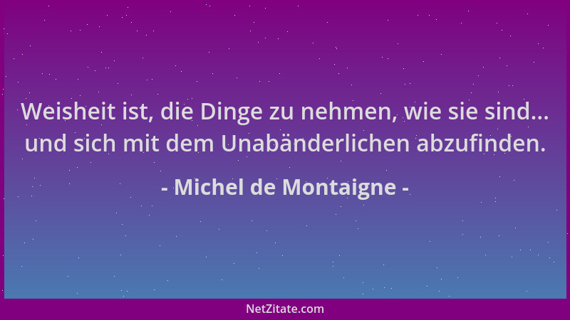 Michel de Montaigne - Weisheit ist, die Dinge zu nehmen, wie sie sind... und sich mit dem Unabänderlichen abzufinden....