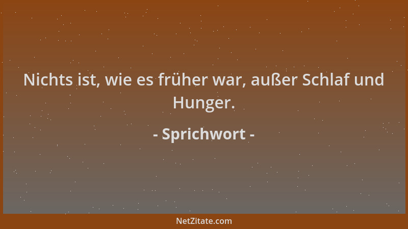 Sprichwort - Nichts ist, wie es früher war, außer Schlaf und Hunger....