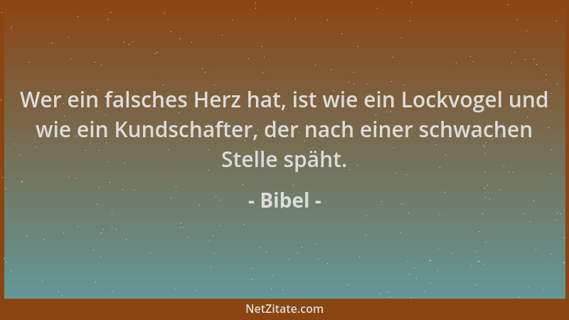 Bibel - Wer ein falsches Herz hat, ist wie ein Lockvogel und wie ein Kundschafter, der nach einer schwachen Stelle späht....