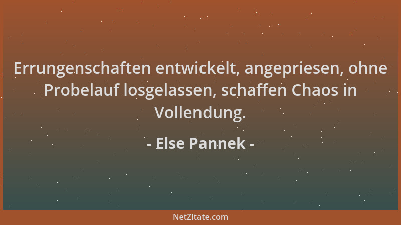 Else Pannek - Errungenschaften entwickelt, angepriesen, ohne Probelauf losgelassen, schaffen Chaos in Vollendung....