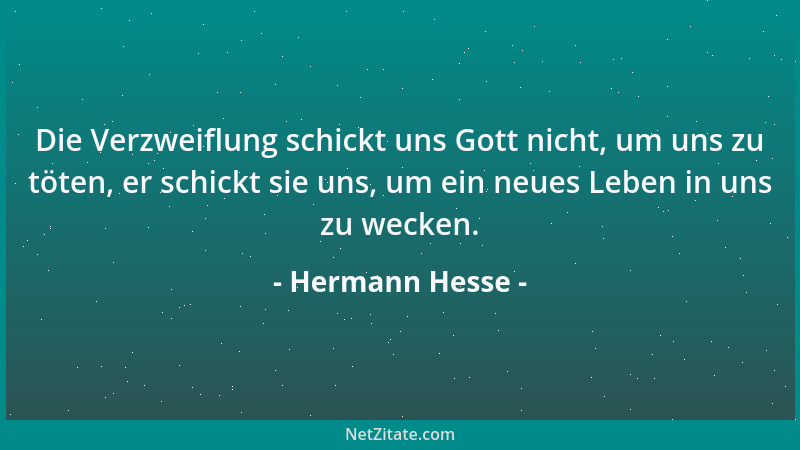 Hermann Hesse - Die Verzweiflung schickt uns Gott nicht, um uns zu töten, er schickt sie uns, um ein neues Leben in uns zu...