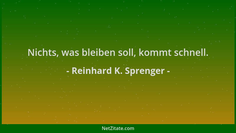 Reinhard K. Sprenger - Nichts, was bleiben soll, kommt schnell....