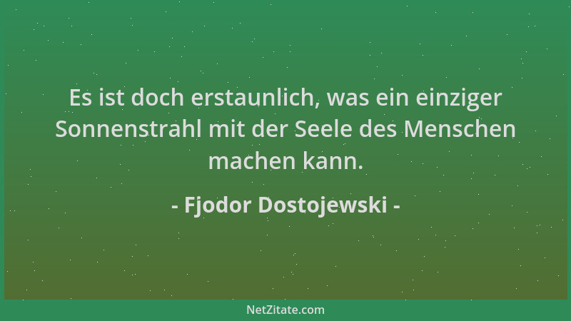 Fjodor Dostojewski - Es ist doch erstaunlich, was ein einziger Sonnenstrahl mit der Seele des Menschen machen kann....