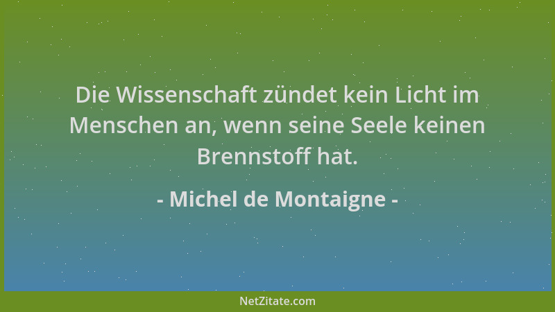 Michel de Montaigne - Die Wissenschaft zündet kein Licht im Menschen an, wenn seine Seele keinen Brennstoff hat....