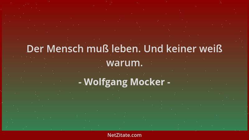 Wolfgang Mocker - Der Mensch muß leben. Und keiner weiß warum....