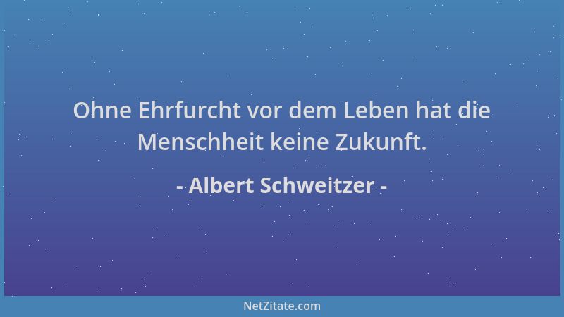 Albert Schweitzer - Ohne Ehrfurcht vor dem Leben hat die Menschheit keine Zukunft....