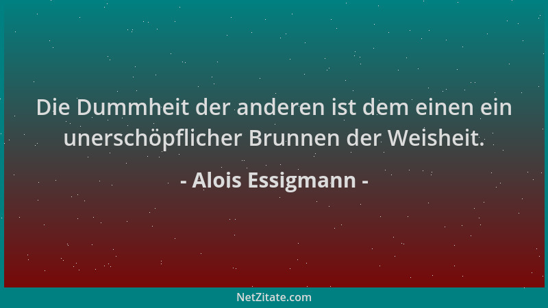 Alois Essigmann - Die Dummheit der anderen ist dem einen ein unerschöpflicher Brunnen der Weisheit....