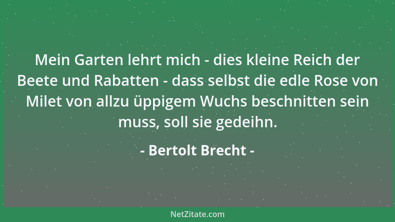 Bertolt Brecht - Mein Garten lehrt mich - dies kleine Reich der Beete und Rabatten - dass selbst die edle Rose von Milet vo...