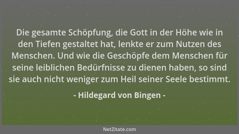 Hildegard von Bingen - Die gesamte Schöpfung, die Gott in der Höhe wie in den Tiefen gestaltet hat, lenkte er zum Nutzen de...