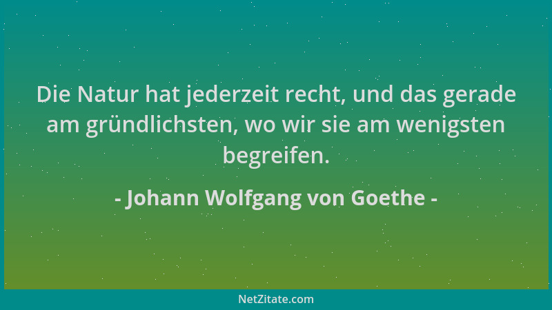 Johann Wolfgang von Goethe - Die Natur hat jederzeit recht, und das gerade am gründlichsten, wo wir sie am wenigsten begrei...