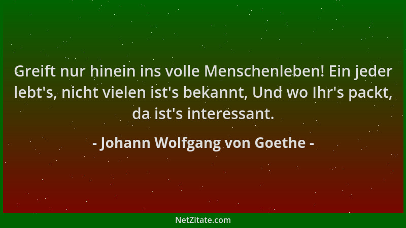 Johann Wolfgang von Goethe - Greift nur hinein ins volle Menschenleben! Ein jeder lebt 's, nicht vielen ist 's bekannt, Und w...