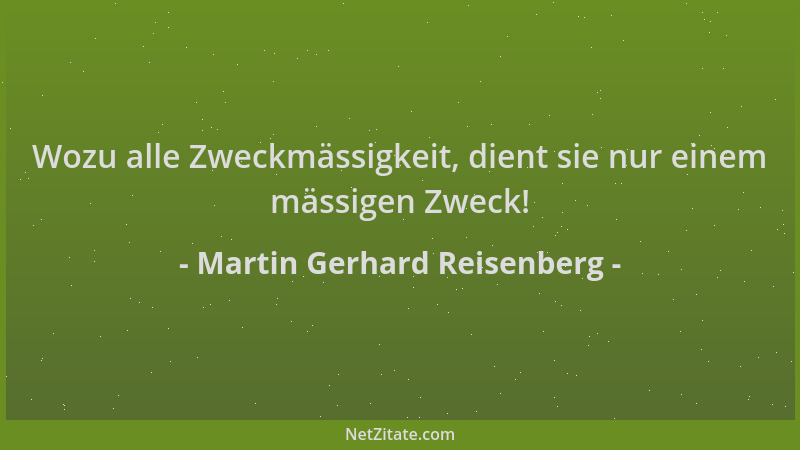 Martin Gerhard Reisenberg - Wozu alle Zweckmässigkeit, dient sie nur einem mässigen Zweck!...