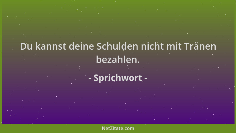 Sprichwort - Du kannst deine Schulden nicht mit Tränen bezahlen....