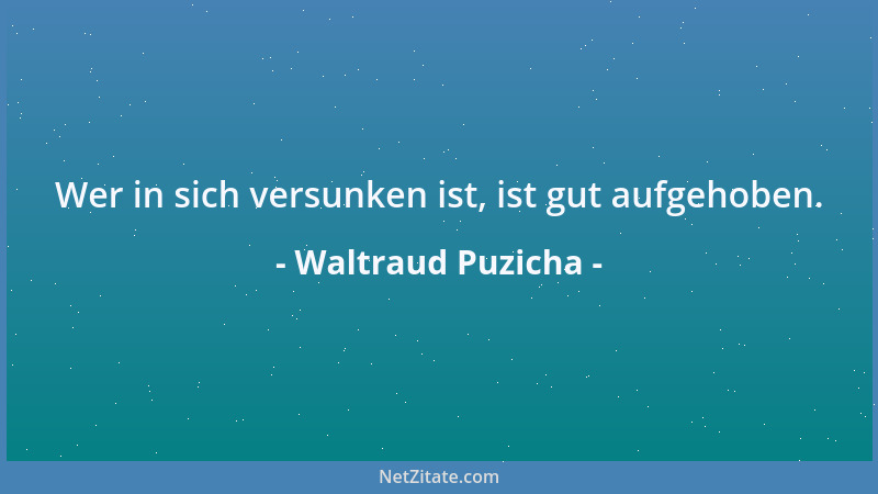 Waltraud Puzicha - Wer in sich versunken ist, ist gut aufgehoben....