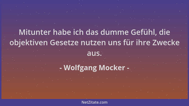 Wolfgang Mocker - Mitunter habe ich das dumme Gefühl, die objektiven Gesetze nutzen uns für ihre Zwecke aus....
