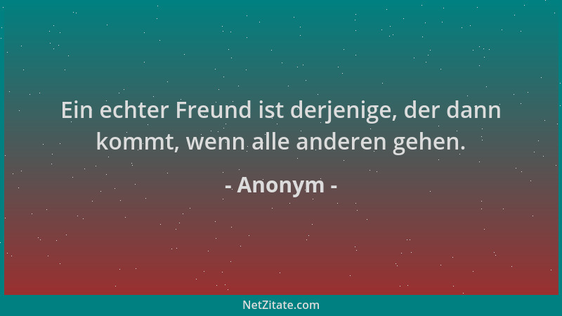 Anonym - Ein echter Freund ist derjenige, der dann kommt, wenn alle anderen gehen....