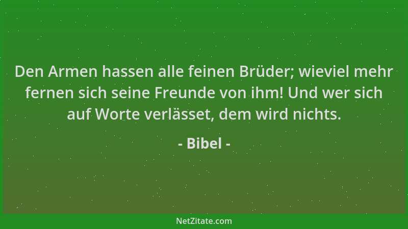 Bibel - Den Armen hassen alle feinen Brüder; wieviel mehr fernen sich seine Freunde von ihm! Und wer sich auf Worte verläss...