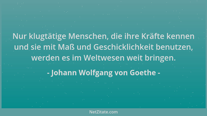 Johann Wolfgang von Goethe - Nur klugtätige Menschen, die ihre Kräfte kennen und sie mit Maß und Geschicklichkeit benutzen,...
