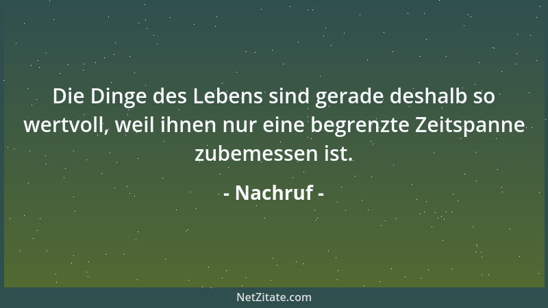 Nachruf - Die Dinge des Lebens sind gerade deshalb so wertvoll, weil ihnen nur eine begrenzte Zeitspanne zubemessen ist....