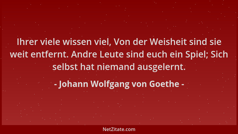 Johann Wolfgang von Goethe - Ihrer viele wissen viel, Von der Weisheit sind sie weit entfernt. Andre Leute sind euch ein Sp...