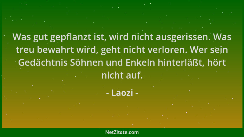 Laozi - Was gut gepflanzt ist, wird nicht ausgerissen. Was treu bewahrt wird, geht nicht verloren. Wer sein Gedächtnis Söhn...