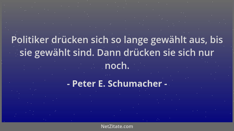 Peter E. Schumacher - Politiker drücken sich so lange gewählt aus, bis sie gewählt sind. Dann drücken sie sich nur noch....