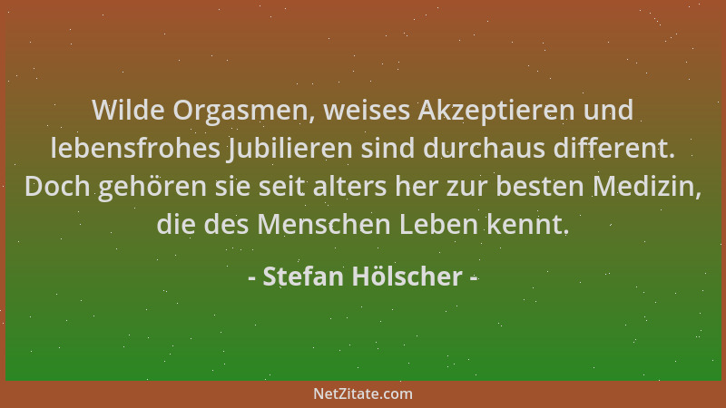Stefan Hölscher - Wilde Orgasmen, weises Akzeptieren und lebensfrohes Jubilieren sind durchaus different. Doch gehören sie...