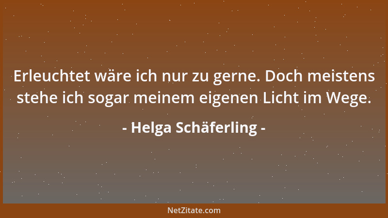 Helga Schäferling - Erleuchtet wäre ich nur zu gerne. Doch meistens stehe ich sogar meinem eigenen Licht im Wege....