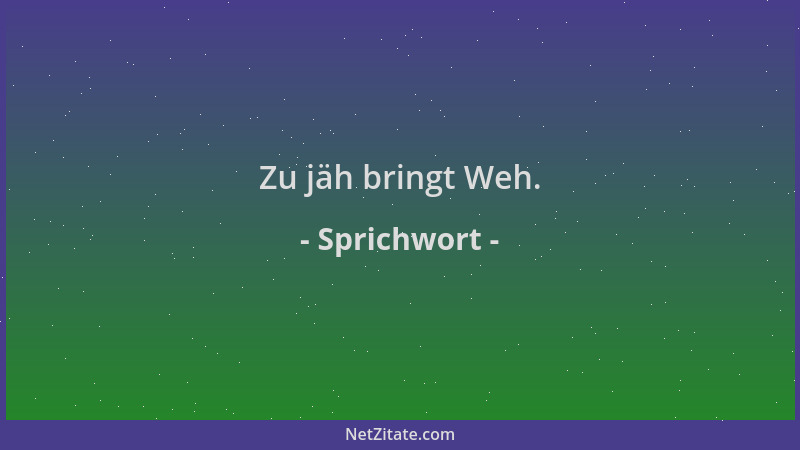 Sprichwort - Zu jäh bringt Weh....