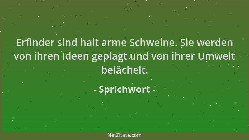 Sprichwort - Erfinder sind halt arme Schweine. Sie werden von ihren Ideen geplagt und von ihrer Umwelt belächelt....