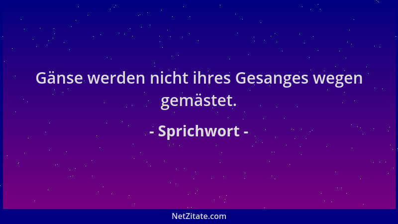 Sprichwort - Gänse werden nicht ihres Gesanges wegen gemästet....
