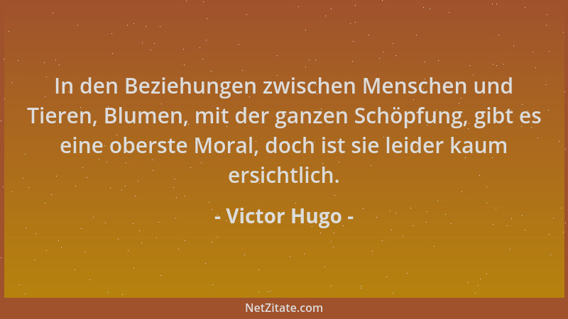 Victor Hugo - In den Beziehungen zwischen Menschen und Tieren, Blumen, mit der ganzen Schöpfung, gibt es eine oberste Moral...
