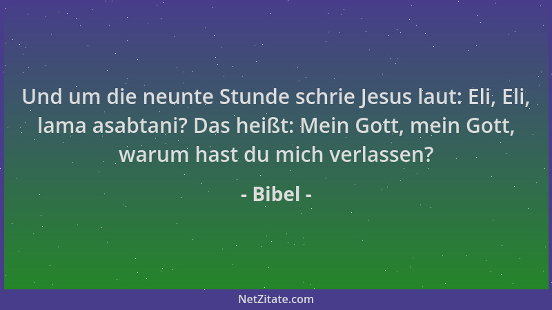 Bibel - Und um die neunte Stunde schrie Jesus laut: Eli, Eli, lama asabtani? Das heißt: Mein Gott, mein Gott, warum hast du...