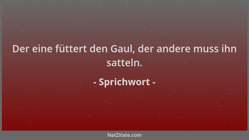 Sprichwort - Der eine füttert den Gaul, der andere muss ihn satteln....