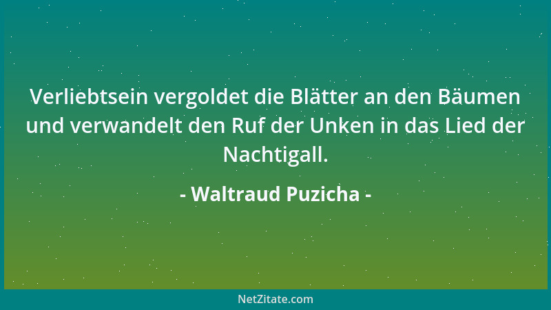 Waltraud Puzicha - Verliebtsein vergoldet die Blätter an den Bäumen und verwandelt den Ruf der Unken in das Lied der Nachti...