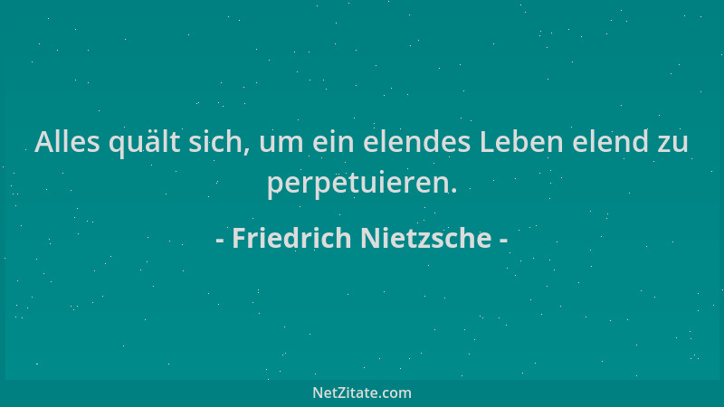 Friedrich Nietzsche - Alles quält sich, um ein elendes Leben elend zu perpetuieren....