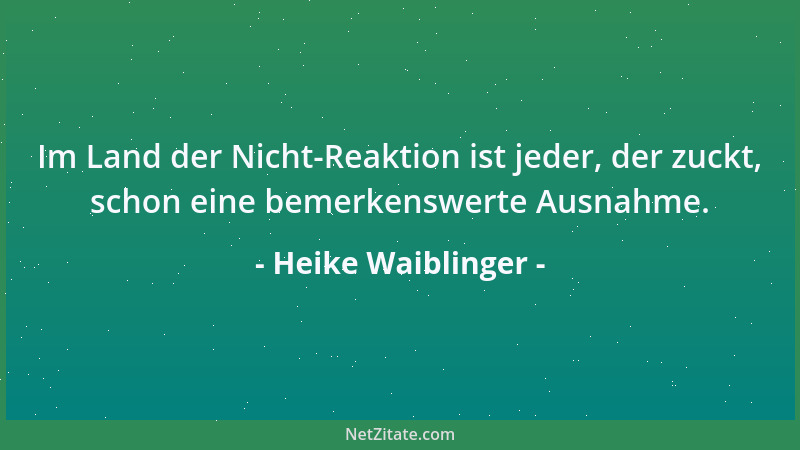 Heike Waiblinger - Im Land der Nicht-Reaktion ist jeder, der zuckt, schon eine bemerkenswerte Ausnahme....
