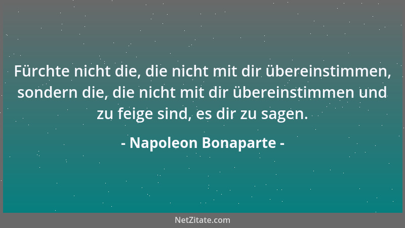Napoleon Bonaparte - Fürchte nicht die, die nicht mit dir übereinstimmen, sondern die, die nicht mit dir übereinstimmen und...