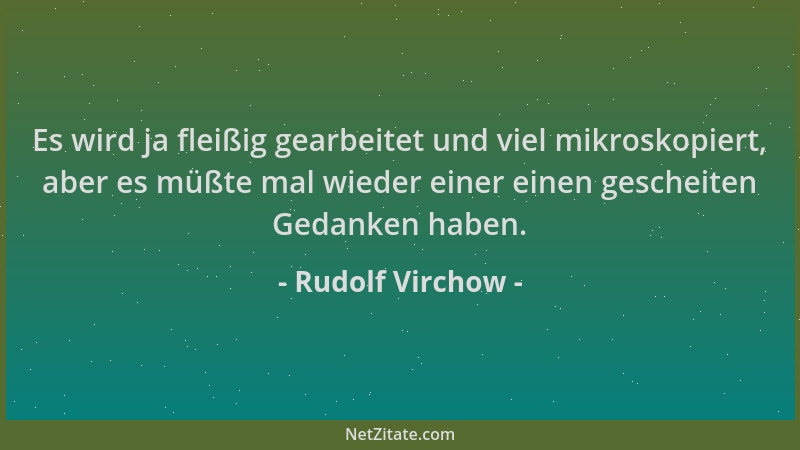 Rudolf Virchow - Es wird ja fleißig gearbeitet und viel mikroskopiert, aber es müßte mal wieder einer einen gescheiten Geda...