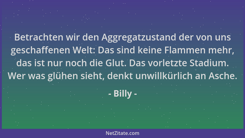 Billy - Betrachten wir den Aggregatzustand der von uns geschaffenen Welt: Das sind keine Flammen mehr, das ist nur noch die...