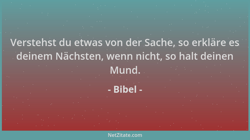 Bibel - Verstehst du etwas von der Sache, so erkläre es deinem Nächsten, wenn nicht, so halt deinen Mund....